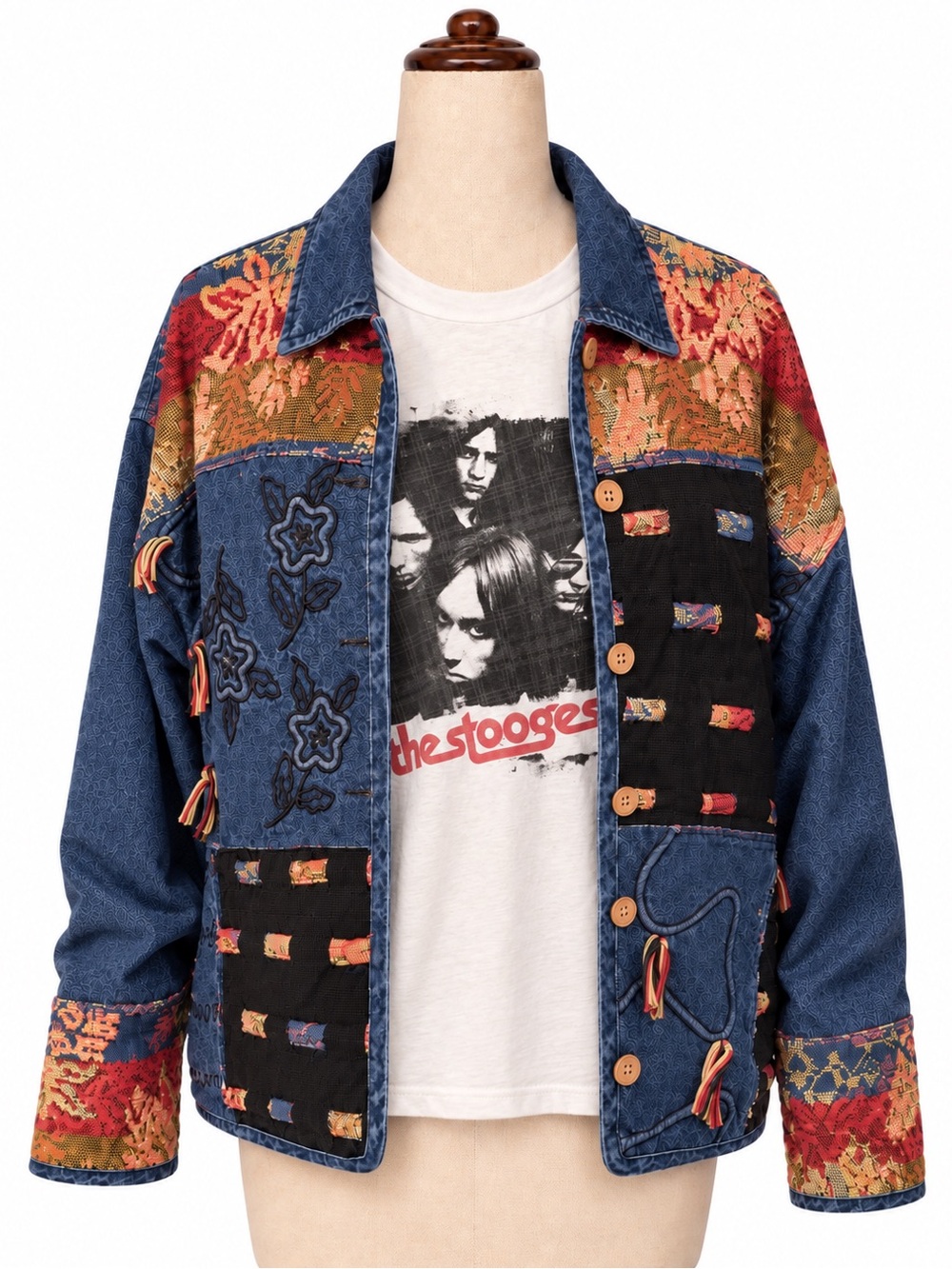 Vintage Jean jacket- tapestry, embroidered, embellished, patchwork- fits like L